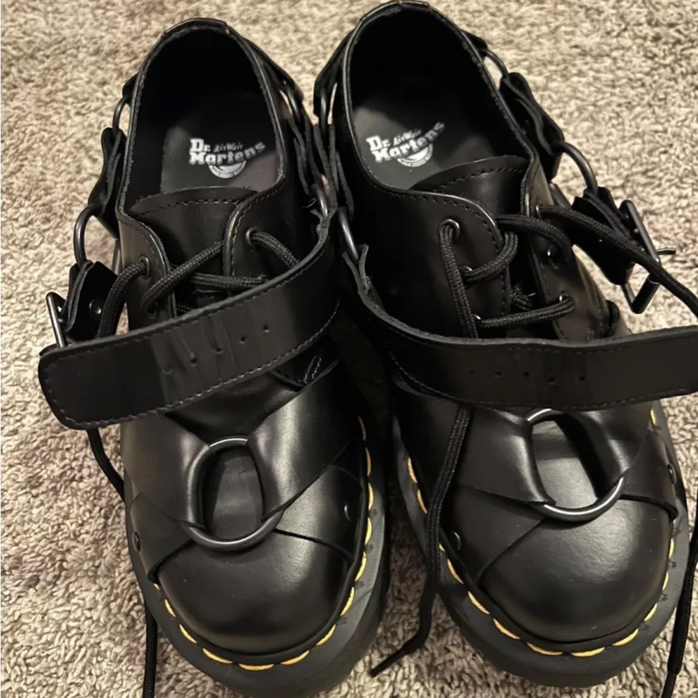 Dr. Martens 1461 Quad Harness Leather Platform Shoes Buckle Womens US 6 EU 37